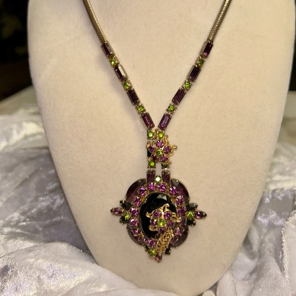 Juliana • Vintage • Necklace • Earrings • Gold Tone • Purple/ Green • Rhinestone - Picture 3 of 15